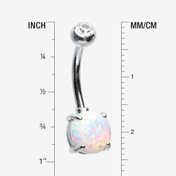 Detail View 1 of 14 Karat White Gold Prong Set Fire Opal Belly Button Ring-Clear Gem/White Opal